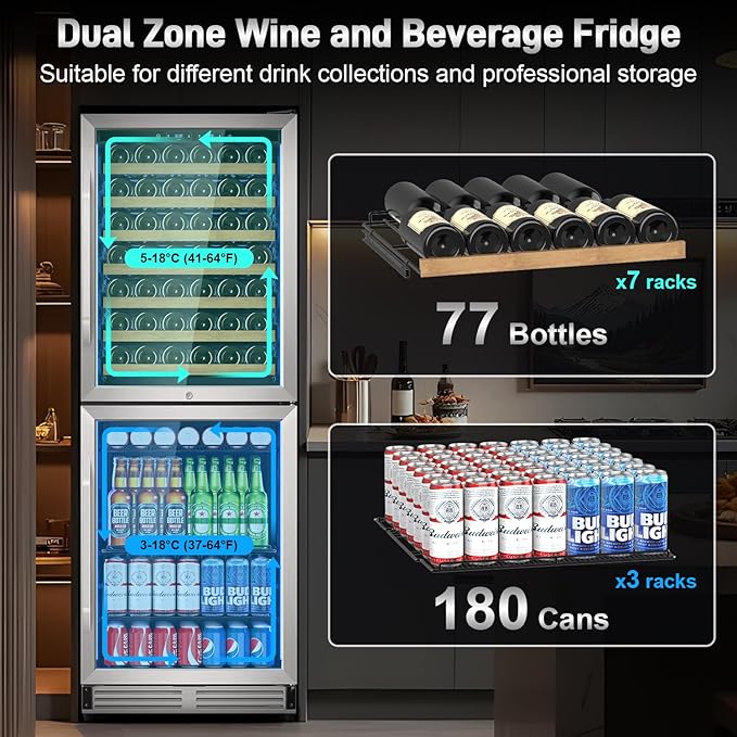 24 Inch Wide Wine and Beverage Refrigerator, 2 IN 1 Dual Zone Wine Cooler - Image 2