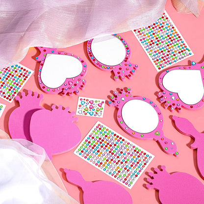 Geetery 20 Pcs Unbreakable Kids Mirror DIY Decorate Your Own Princess Mirror Mermaid Princess Foam Small Crafts for Princess Party Decorations(Pink)