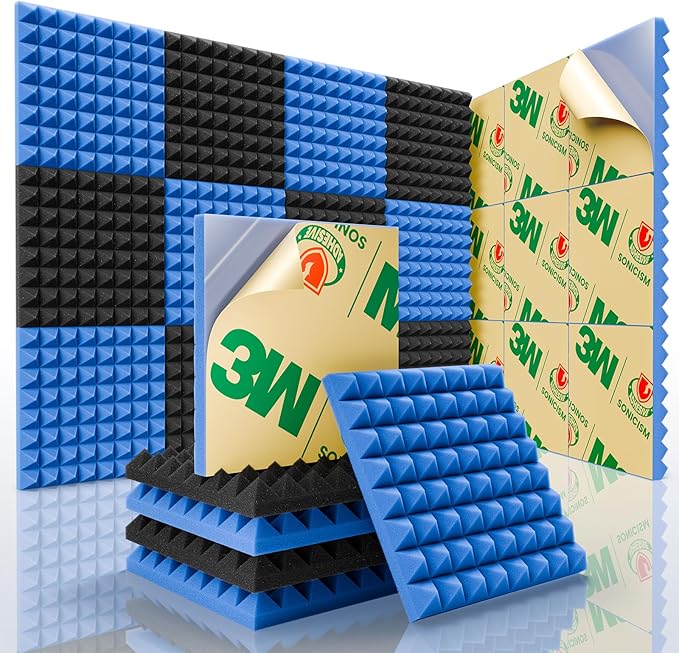 Sonicism Acoustic Panels Self-Adhesive Pyramid 12 Pack, Sound Absorption & by Sonicism