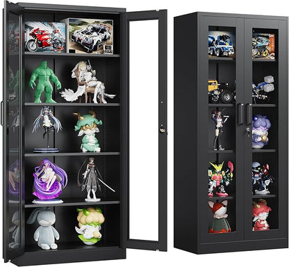 Metal Storage Cabinet with Lock and Glass Doors, Glass Display Cabinet by SISESOL