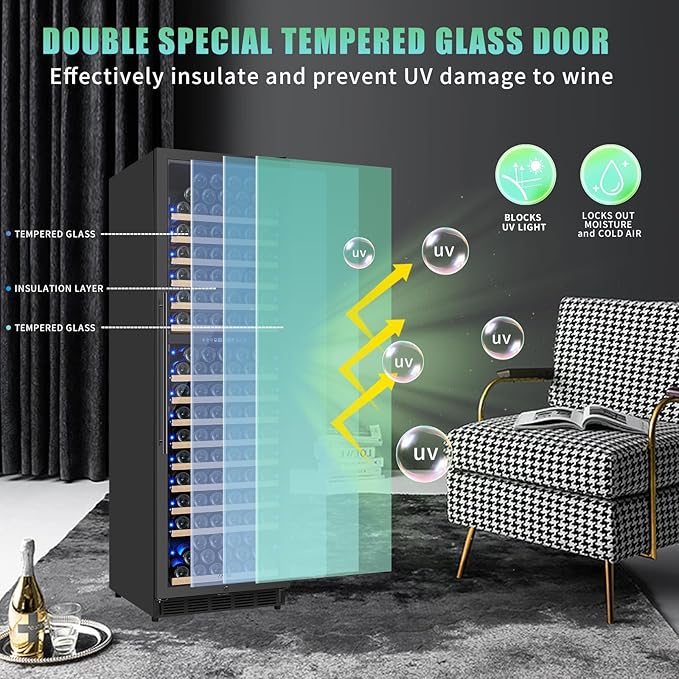 200 Bottle Dual Zone Wine Fridge, 24 Inch Large Wine Cooler Refrigerator - Image 4