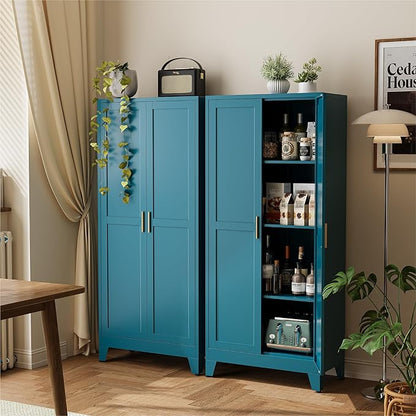 COFaR 61" Pantry Cabinet in Peacock Blue, Farmhouse Storage Cabinet by COFAR