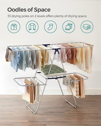 SONGMICS Clothes Drying Rack, Foldable 2-Level Laundry Drying Rack, - Image 4