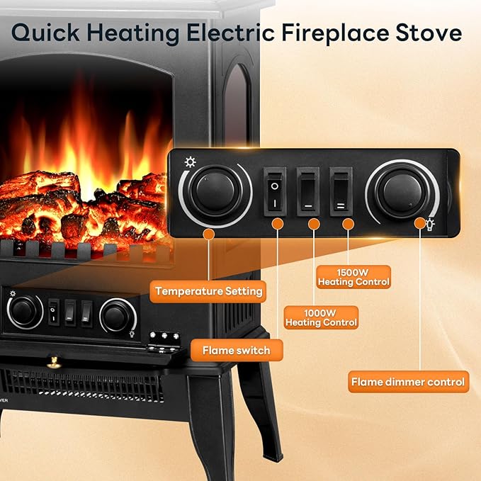 ZAFRO Electric Fireplace Stove, 5100 BTU Quick Heating Electric Fireplace Heater - Image 4