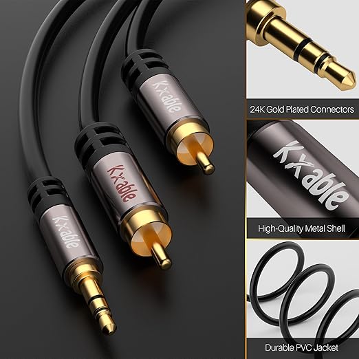 2 Pack 3.5mm to RCA Cable 4FT, Male RCA to Aux Stereo Audio Adapter, Hi-Fi - Image 2