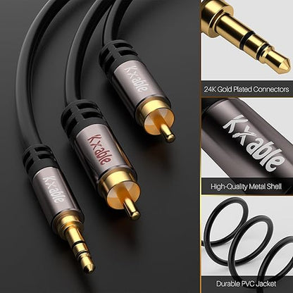 2 Pack 8FT 3.5mm to RCA Stereo Audio Adapter Cable, Auxiliary RCA Y Splitter - Image 2