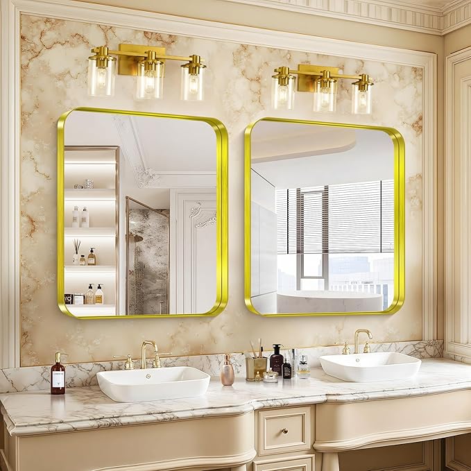 CIRCUMI Gold Bathroom Mirror, Rounded Corner, Tempered Glass, Mirror - Image 6