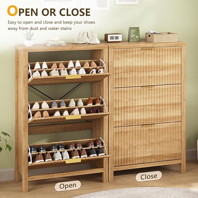 Shoe Cabinet Storage for Entryway, Fluted Shoe Cabinet - Image 7