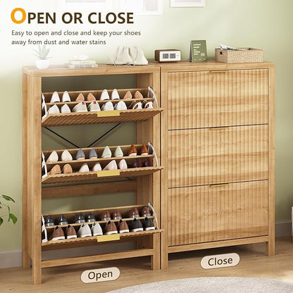 Shoe Cabinet Storage for Entryway, Fluted Shoe Cabinet - Image 7