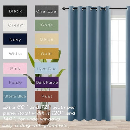 Stone Blue Curtains 72 Inch Extra Wide Blackout Curtain - Image 2