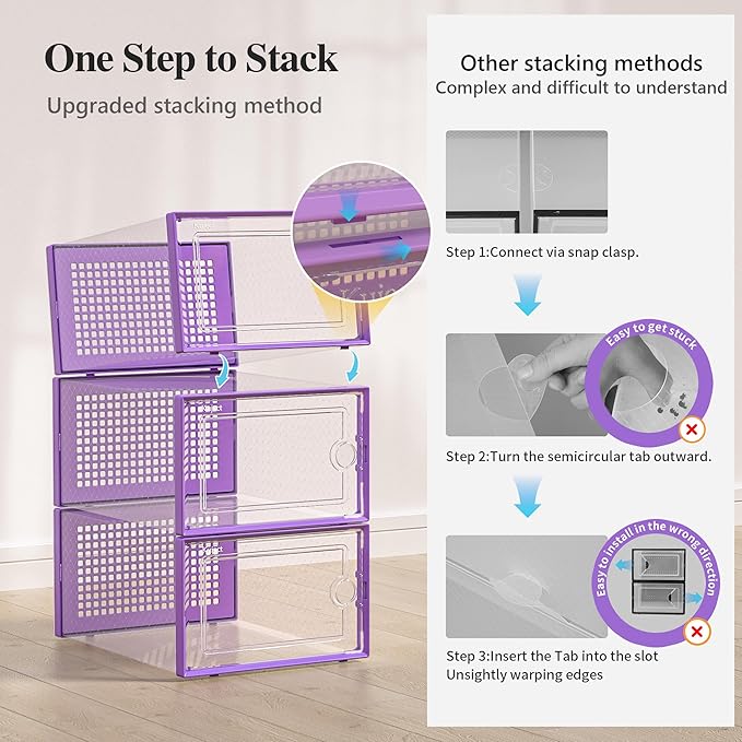 Kuject X-Large Shoe Storage Boxes Organizers Clear Plastic Stackable 12 Pack - Image 4