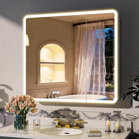 BEAUTYPEAK 36 x 32 LED Bathroom Medicine Cabinet Mirror, Adjustable Shelves by BEAUTYPEAK
