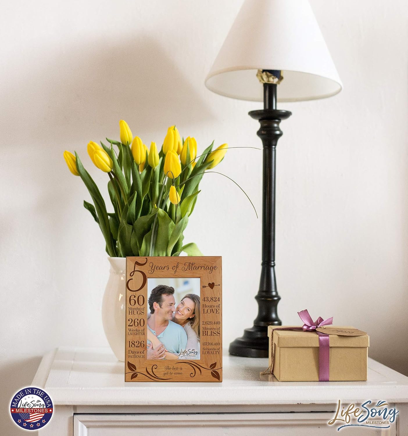 5 Year Anniversary Picture Frame Gifts, Wood Wedding Anniversary Frame for Wife Men Husband