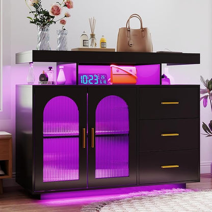 40" LED Buffet Cabinet with Charging Station, Auto Sensor Kitchen Storage - Image 3