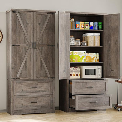 Pantry Organizers and Storage Cabinet, 71” Barn Door White Kitchen Cabinet - Image 4