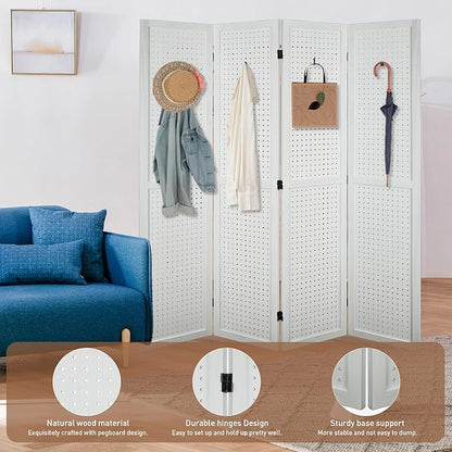 ECOMEX 4 Panel Room Divider, 5.6Ft Pegboard Display Wooden Room Divider Folding - Image 3