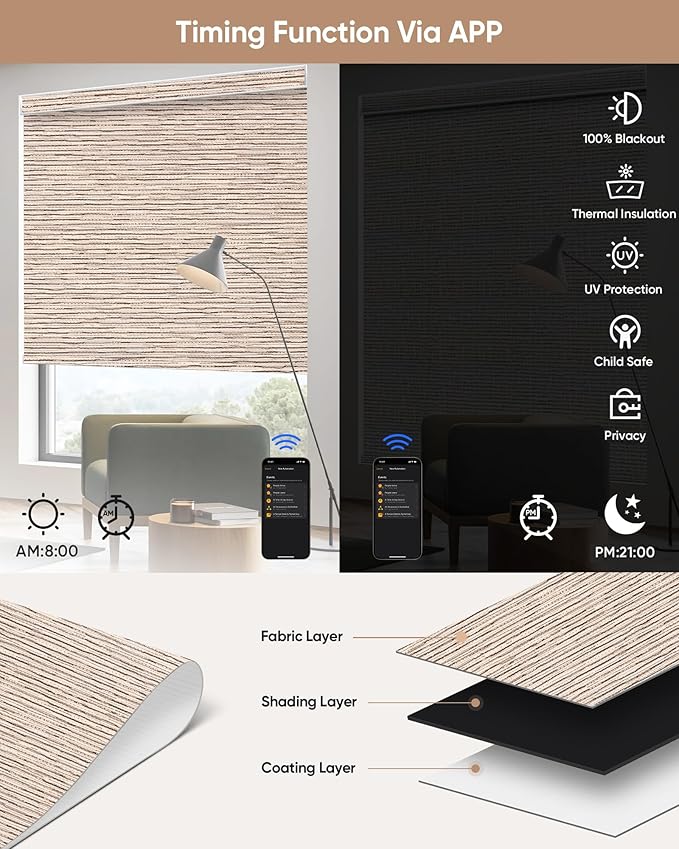 Kincmo Motorized Blinds with Remote, 100% Blackout Motorized Roller Shades Work - Image 4