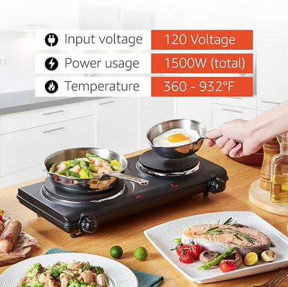 Elite Gourmet EDB-302BF# Countertop Double Cast Iron Burner, 1500 Watts - Image 7
