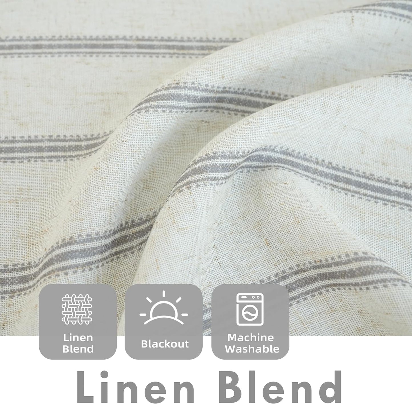 DriftAway Farmhouse Double Layer Linen Blackout Tie Up Curtains Thermal Insulated Vertical Striped Fully Lined Balloon Roman Shade Bathroom Window Adjustable Rod Pocket 45 Inch by 63 Inch Gray