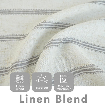 DriftAway Farmhouse Double Layer Linen Blackout Tie Up Curtains Thermal Insulated Vertical Striped Fully Lined Balloon Roman Shade Bathroom Window Adjustable Rod Pocket 45 Inch by 63 Inch Gray