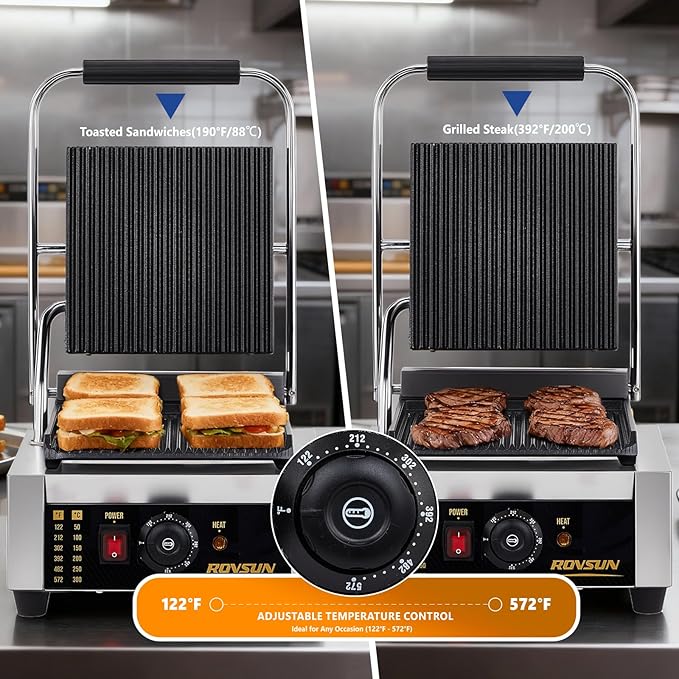 Bonnlo 811 Commercial Sandwich Make, 1800W Stainless Steel Countertop Panini - Image 3