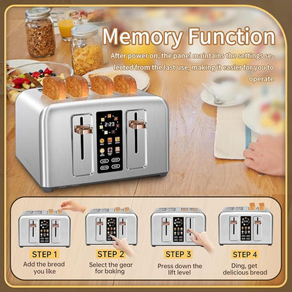 SEEDEEM Toaster 4 Slice, Stainless Toaster & Touch Control, LCD Display - Image 5