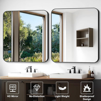 Bathroom Mirror, 40 x 36 inch Black Rectangle Wall Mirror, Metal Frame - Image 4