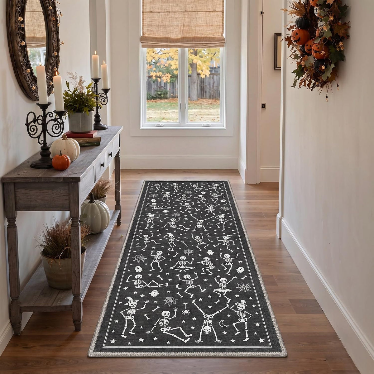 Bavni 2X6 Inch Halloween Dancing Skeletons Runner Rug for Kitchen