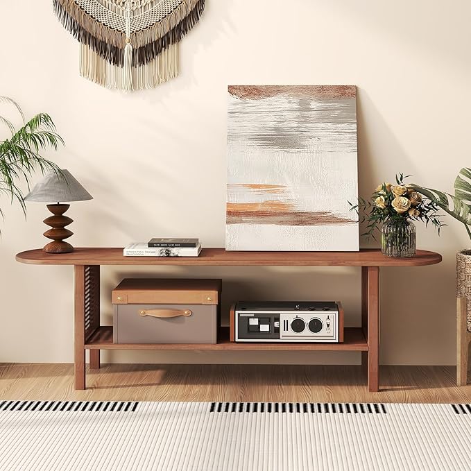 HollyHOME Bamboo TV Stand with Storage - Image 4