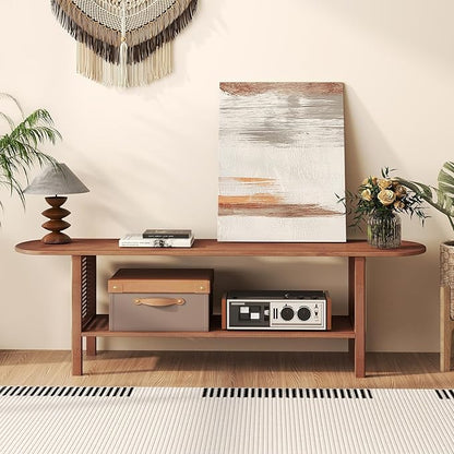 HollyHOME Bamboo TV Stand with Storage - Image 4