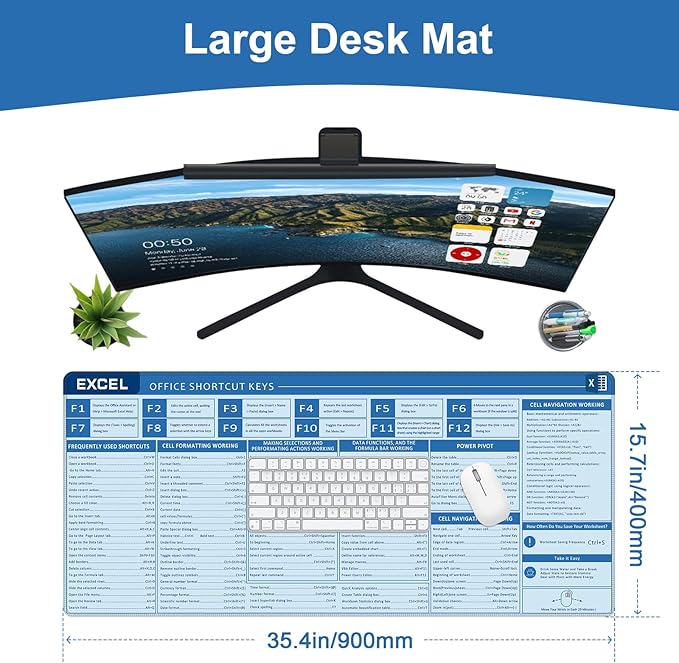 Baziabbo Office Desk Mat, Excel Cheat Sheet Keyboard Mat, Excel Shortcut Desk - Image 2