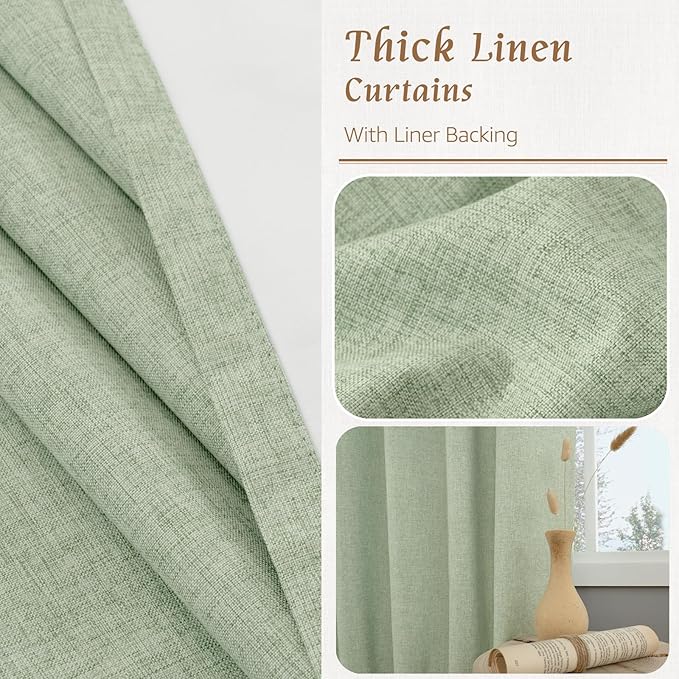 LAMIT 100% Blackout Natural Linen Curtains, 63 Inches Linen Textured Thermal - Image 7