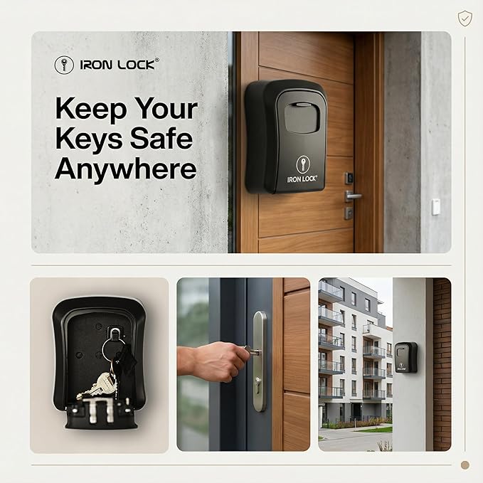 Iron Lock® Key Lock Box Wall Mount – Medium Waterproof Heavy-Duty Metal Safe - Image 4