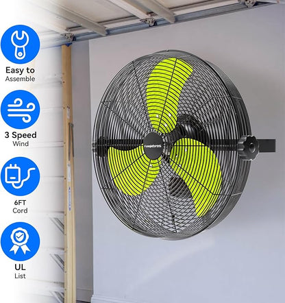 Fanqiebros 4580 CFM 18 inch High Velocity Wall Mounted Fan, 3-Speed Metal Fan - Image 4