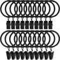 LLPJS 20 Pack Metal Curtain Rings with Clips, Curtain Clip Rings Hooks for Hanging Drapery Drapes Bows, Curtain Rod Rings 1.5 inch Interior Diameter, Black