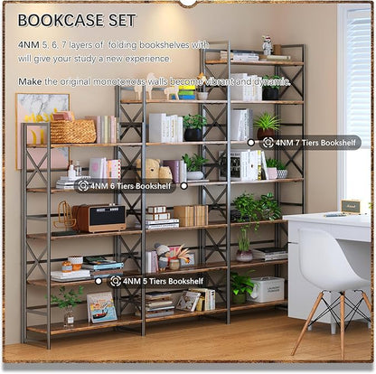 4NM 7 Tiers No Assembly Book Shelves, 72.4" H Folding Bookshelf Bookcase Open - Image 5