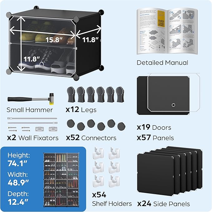 Shoe Organizer Cabinet Up to 72 Pairs, Shoe Closet-Covered Shoe Rack - Image 6