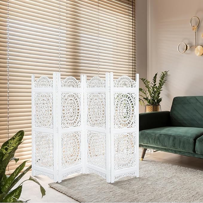 Lightnpro 4-Panel Wooden Room Divider 48 × 64 Inch Antique White Finish - Image 6