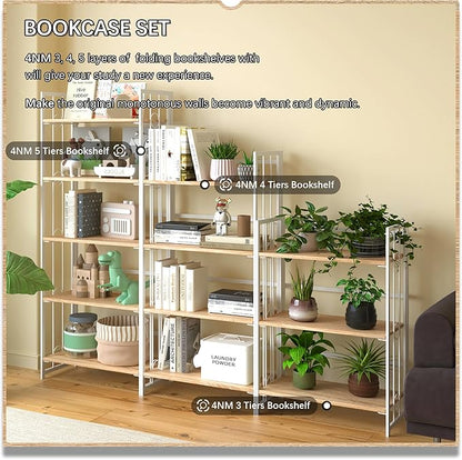4NM No Assembly 5 Tiers Folding Bookshelf, 59.4" H Foldable Storage Shelves - Image 5