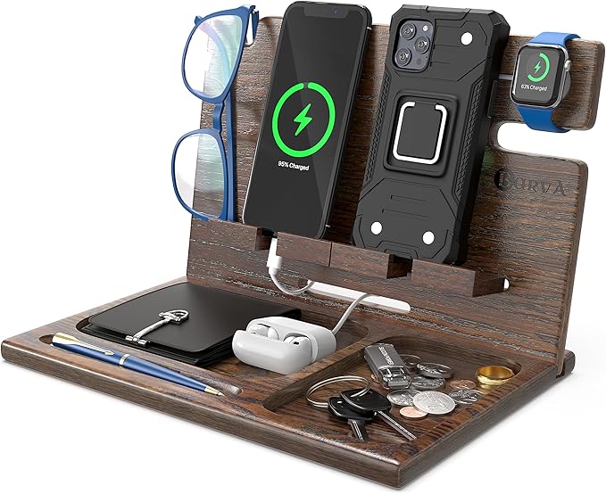 BarvA Two Phone Docking Station | Night Stand Desk Organizer | Wood Nightstand by BarvA