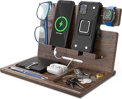 BarvA Two Phone Docking Station | Night Stand Desk Organizer | Wood Nightstand by BarvA