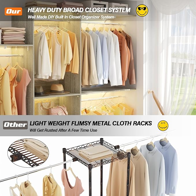 8FT Closet System with Shelves, Wall Mount Bedroom Wardrobe Walk-in Closet - Image 3
