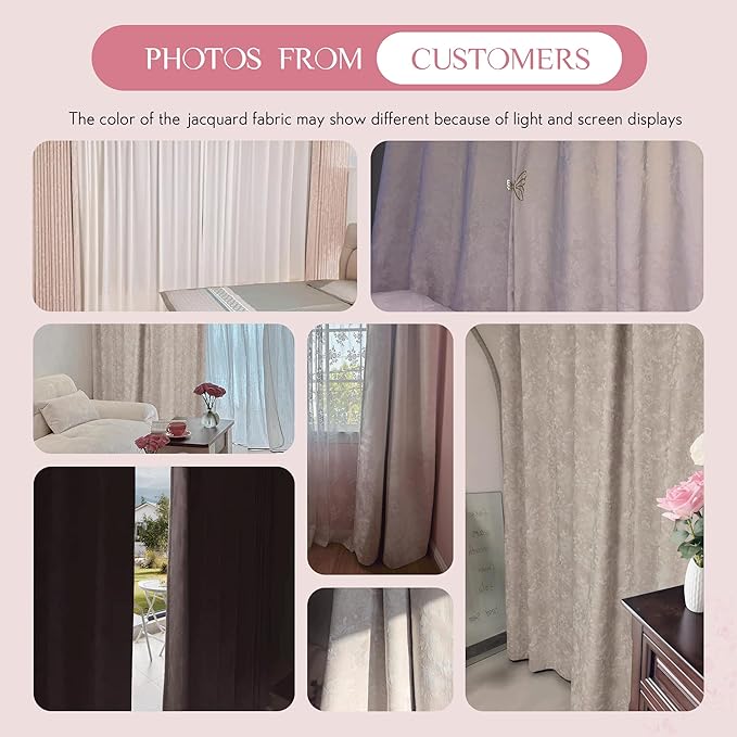 Beauoop Pink Floral Jacquard Blackout Curtains 84 Inches Long 2 Panels - Image 8
