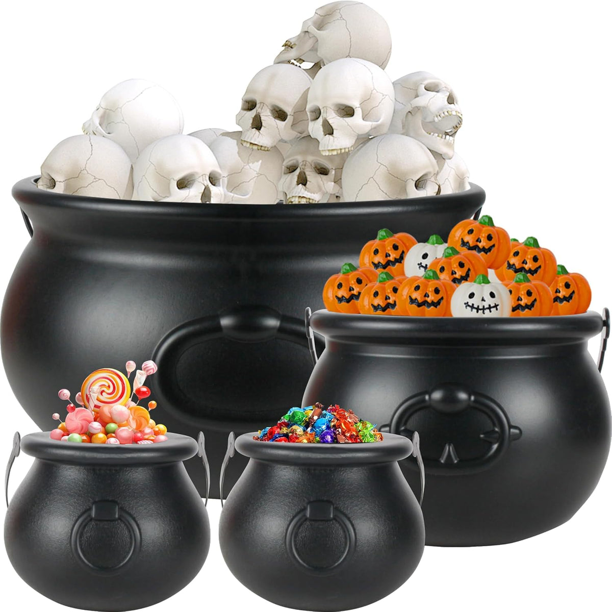 Halloween Large Cauldron Kettles, 4 in 1 [12.6"+7.7" +5.7"+ 5....