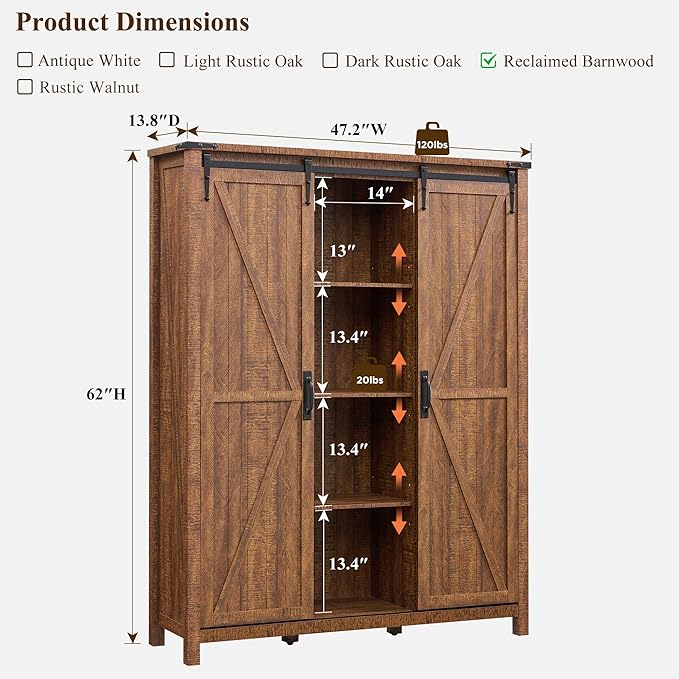 OKD Storage Cabinet with 2 Sliding Door, 7-Tier 62" Tall Farmhouse Entryway - Image 2
