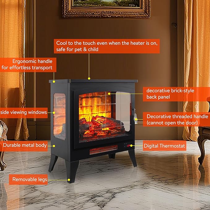 21" Electric Fireplace Stove Heater, Freestanding Electric Fireplace - Image 5