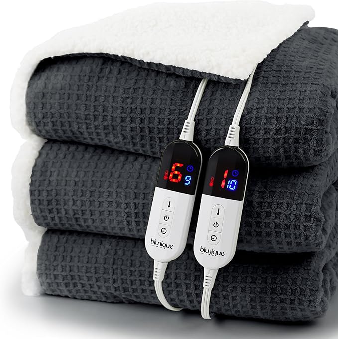 Heated Blanket Electric Blanket King Waffle, 90x100 Inches Dual Controllers by blunique