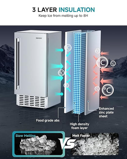 EUHOMY Under Counter Nugget Ice Maker Machine, Bulit-in Freestanding Ice Maker - Image 5