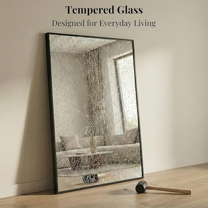 48''x30'' Black Bathroom Mirror, Large Metal Framed Vanity Mirror - Image 6
