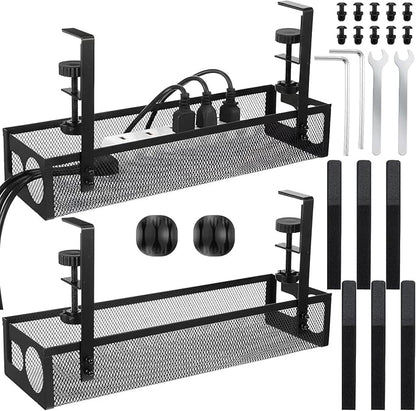 2 Pack Under Desk Cable Management Tray, 15 Inch No Drill Metal Mesh Organizer by Unknown